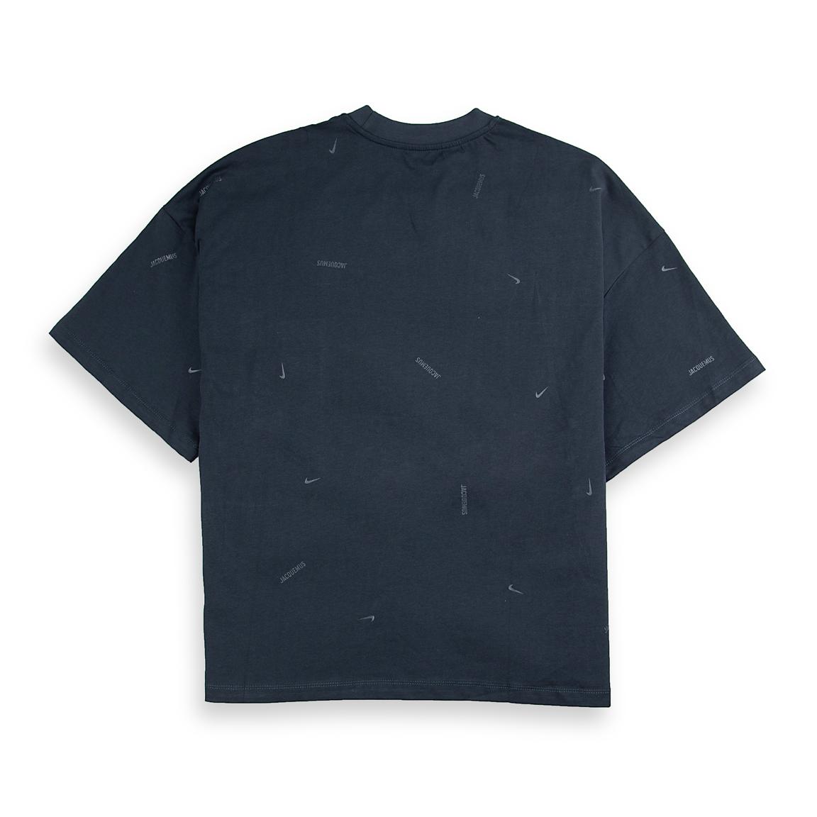 Nike x Jacquemus dark navy blue Dri-FIT t-shirt with all-over debossed logos."
