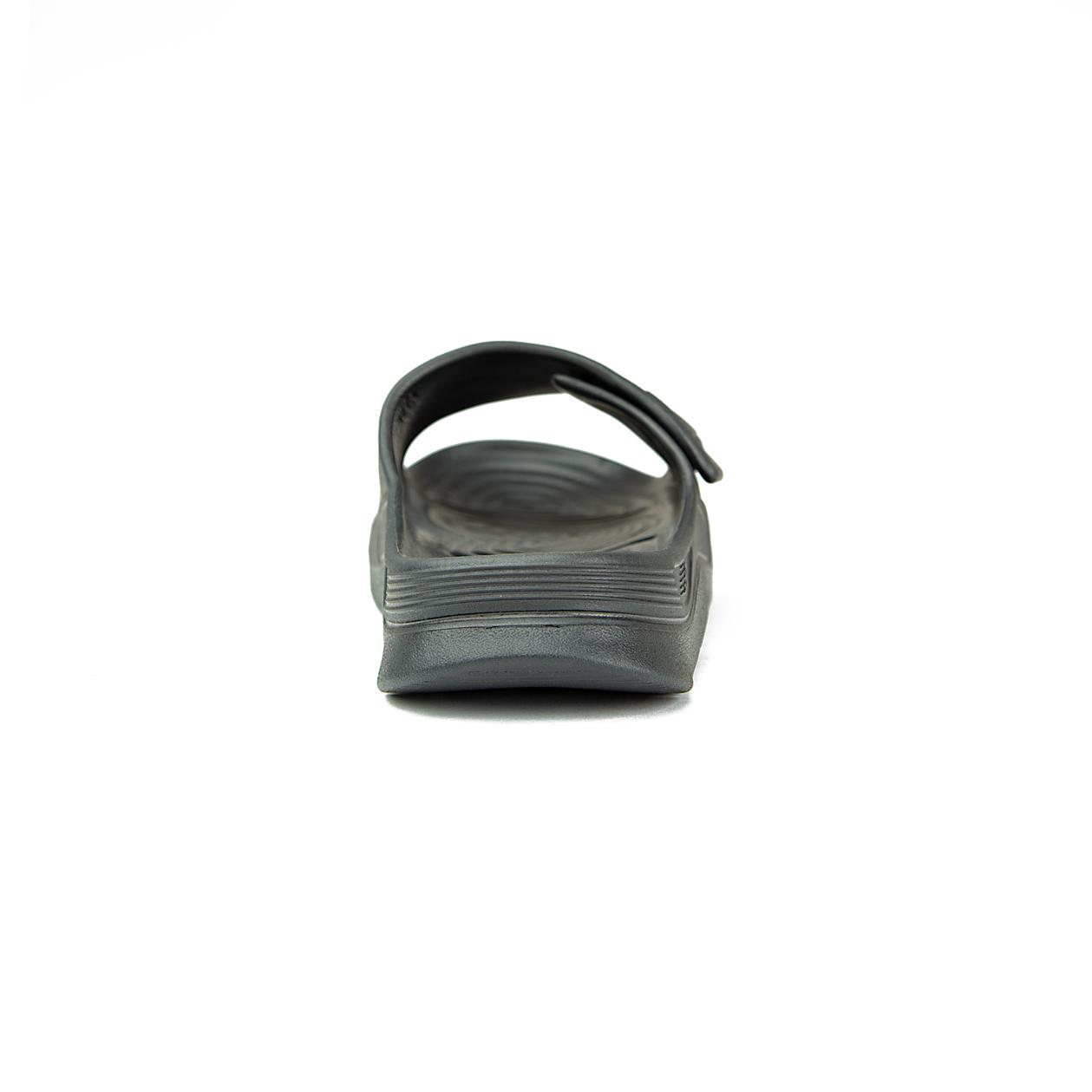 A pair of black New Balance 202XA adjustable slide sandals with a grey NB logo on the strap, shown against a white background.