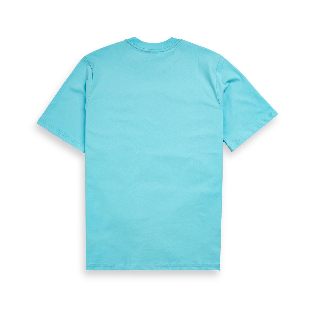 Aqua Blue Christian Dior t-shirt with surreal abstract creature and bone graphic print, luxury designer unisex wear.