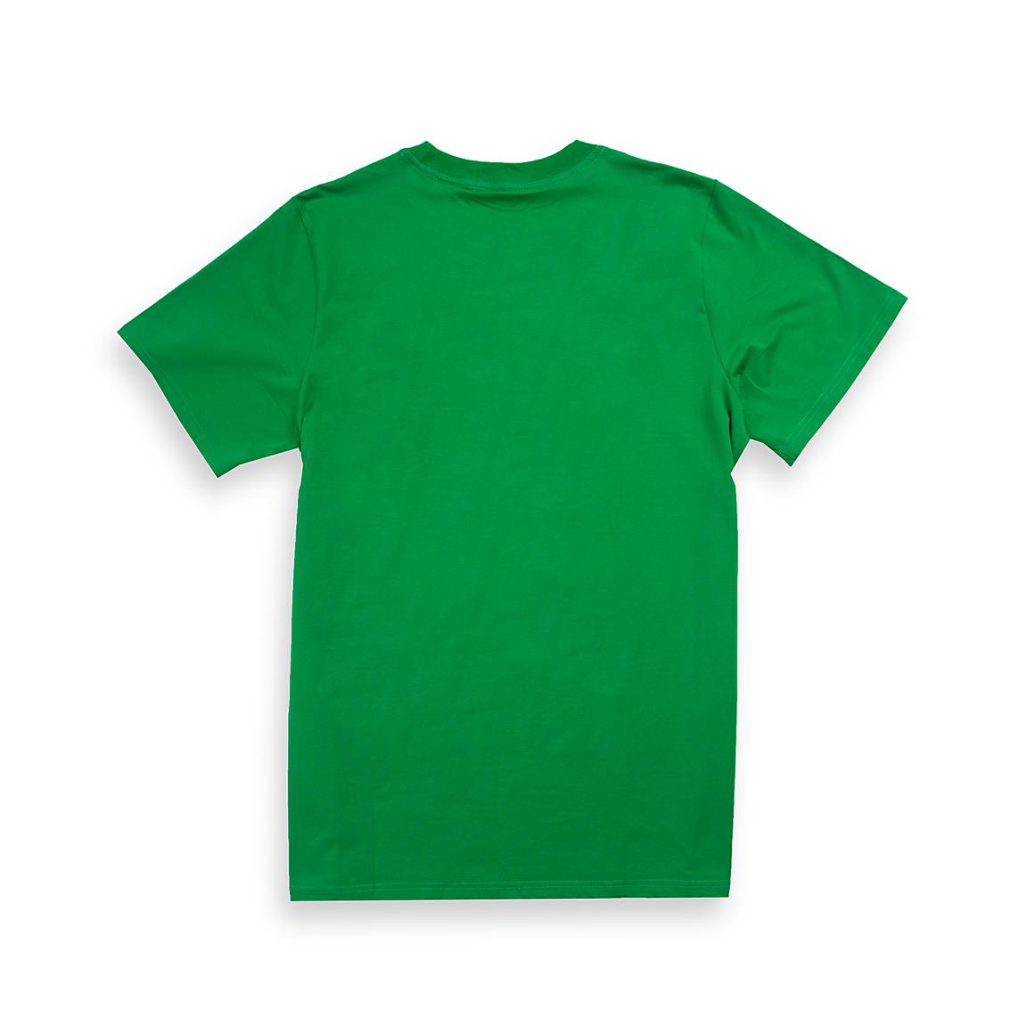 Emerald Green Dsquared2 t-shirt with red and white "Greedy Official" script logo and rose graphic, unisex streetwear.