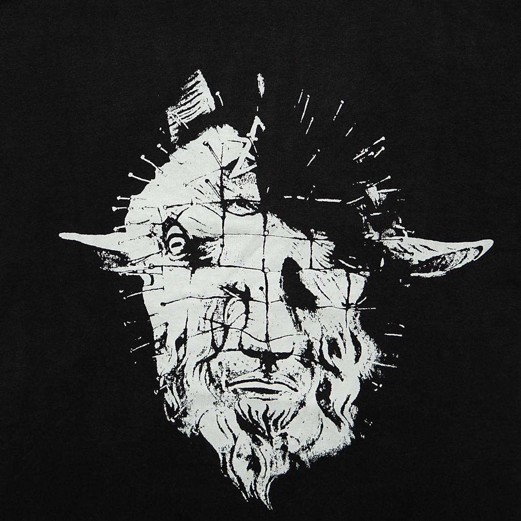 This is a relaxed-fit, short-sleeve t-shirt featuring a striking black and white graphic print.