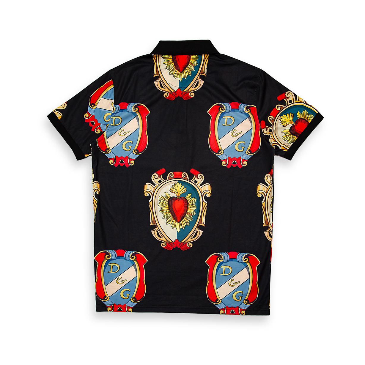 This is a high-fashion, short-sleeve polo shirt from Dolce & Gabbana.