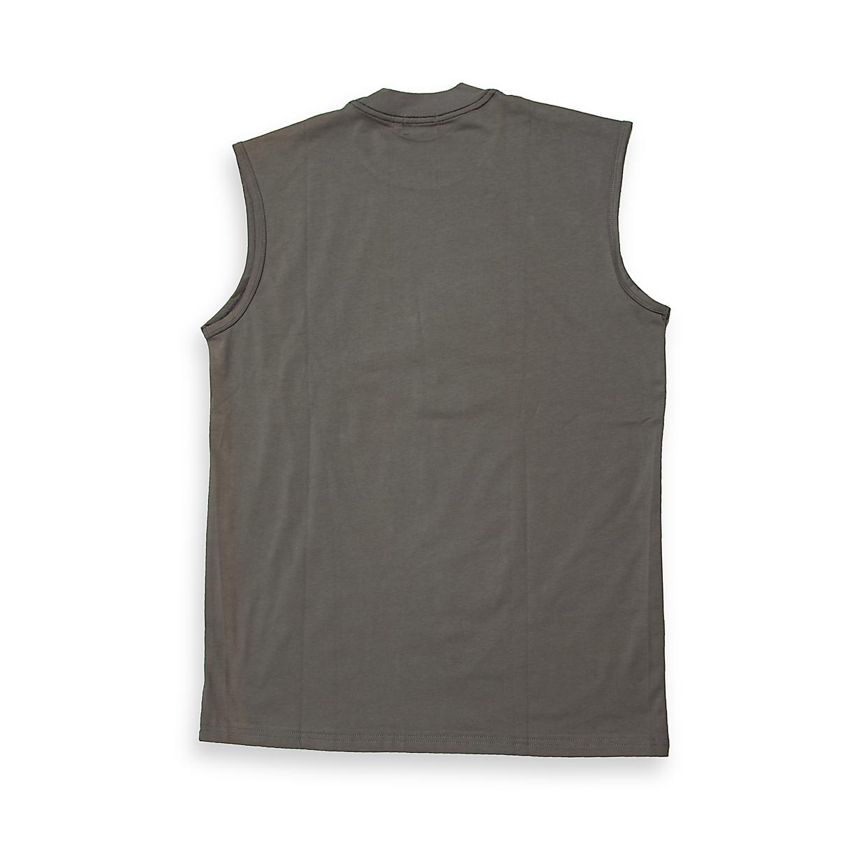 This is a relaxed-fit, crew-neck sleeveless t-shirt featuring a striking black and white graphic print.