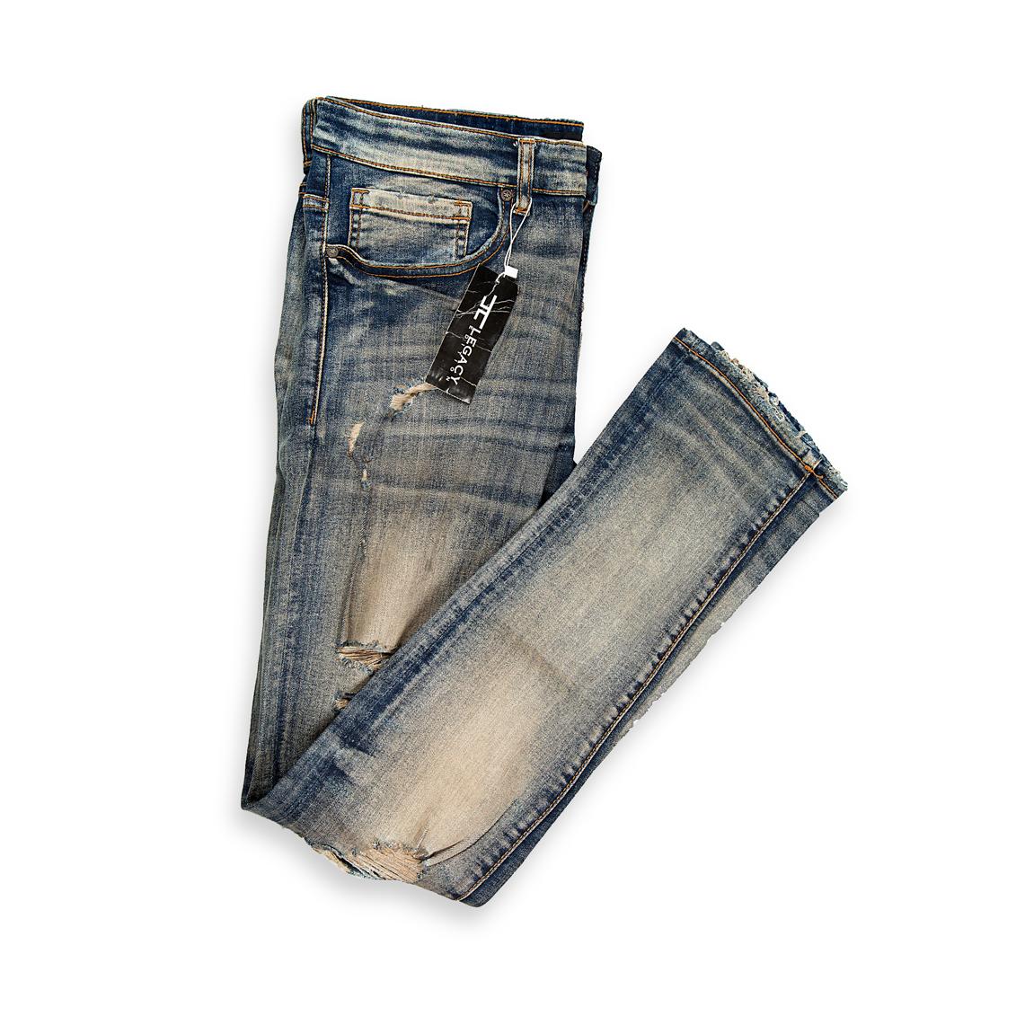 They feature an intense light blue/grey acid wash with a heavily bleached, almost marbleized texture, giving them a strong vintage 80s/90s grunge aesthetic.