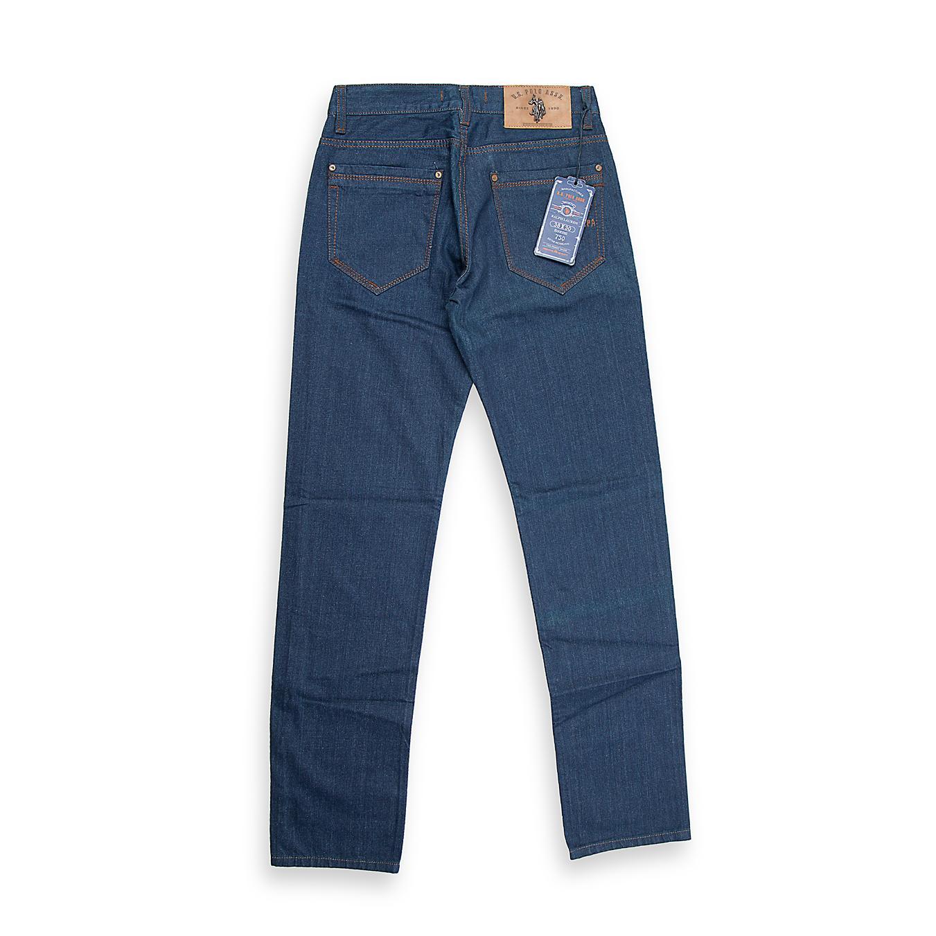 A traditional and sturdy pair of men's jeans in a consistent mid-blue wash.