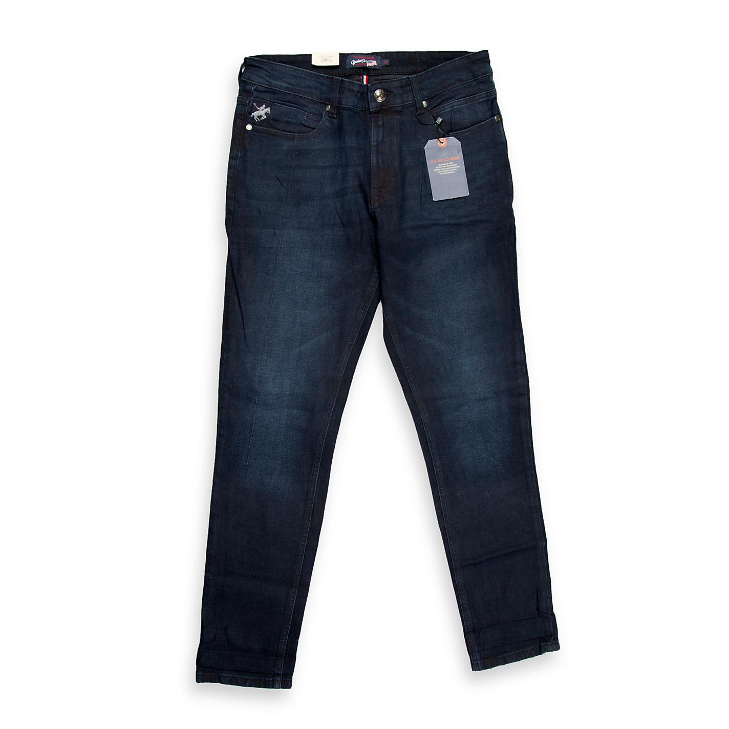 These are a timeless pair of Classic Straight-Fit Denim Jeans in a rich, dark wash.