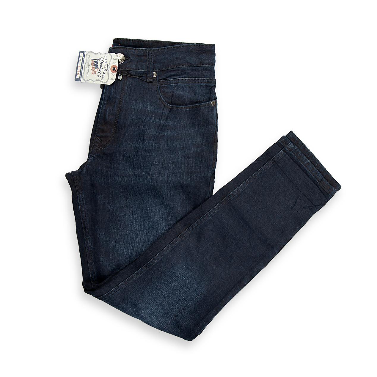 These are a timeless pair of Classic Straight-Fit Denim Jeans in a rich, dark wash.
