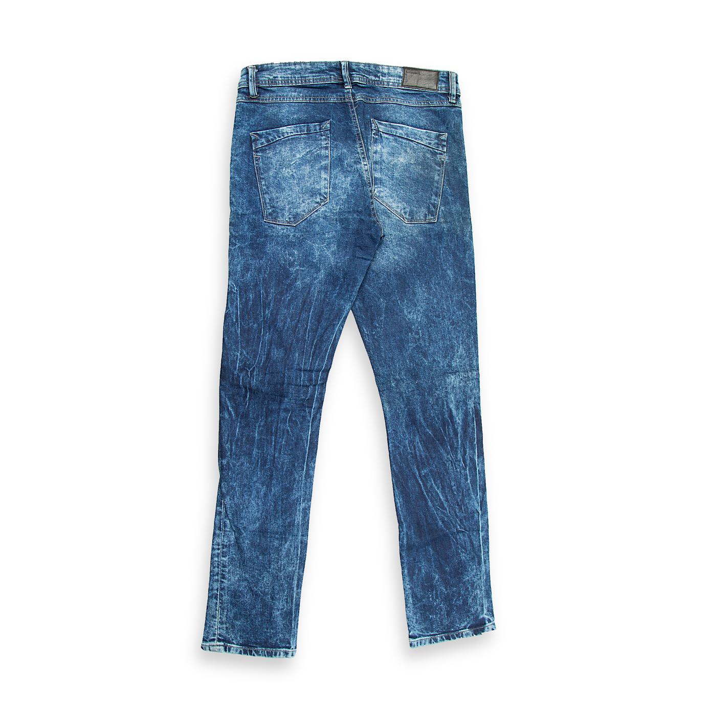 These are a stylish pair of Men's Slim-Fit Denim Jeans featuring a distinctive acid-wash finish.