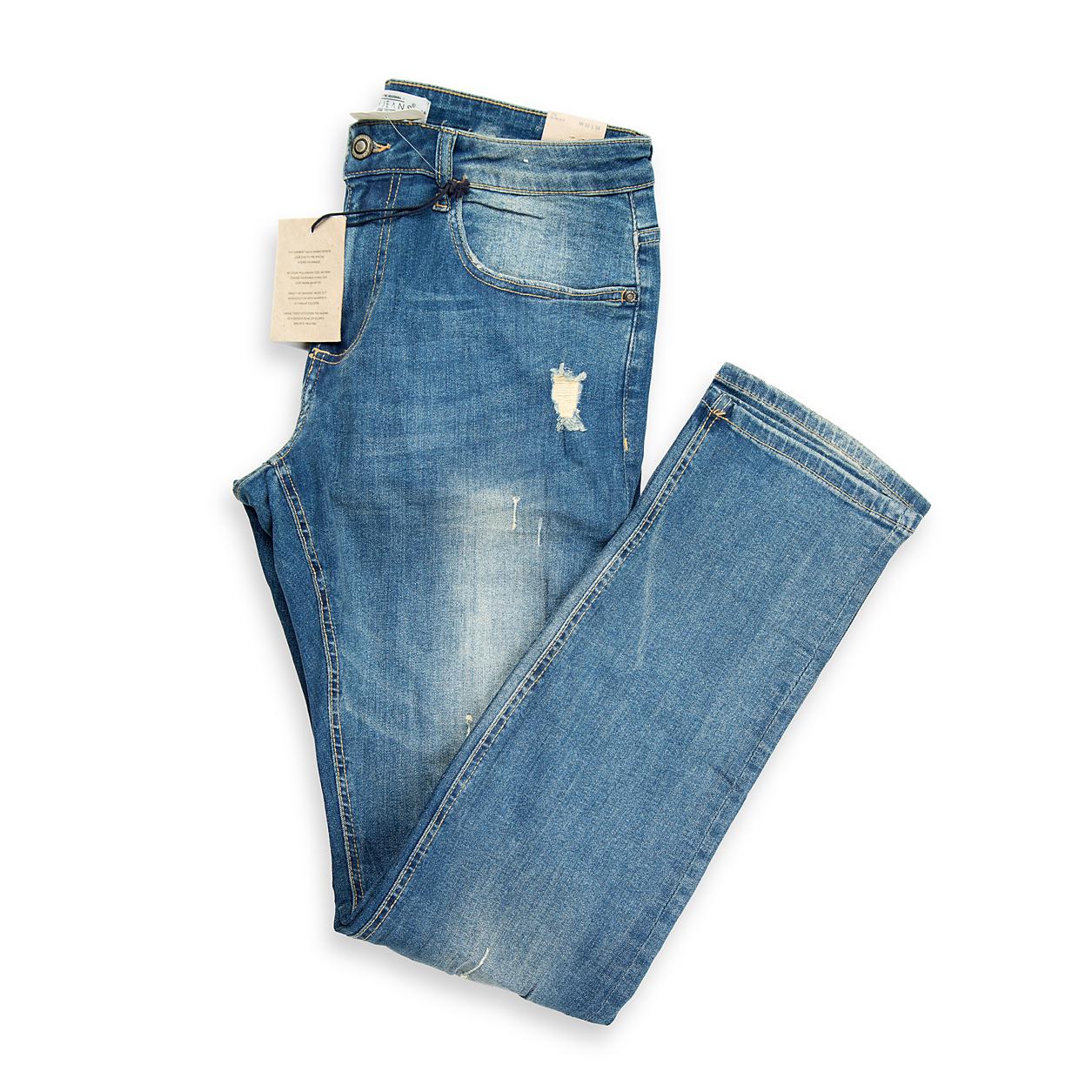 These are contemporary slim-fit jeans featuring a mid-rise waist and a tapered leg for a modern silhouette.