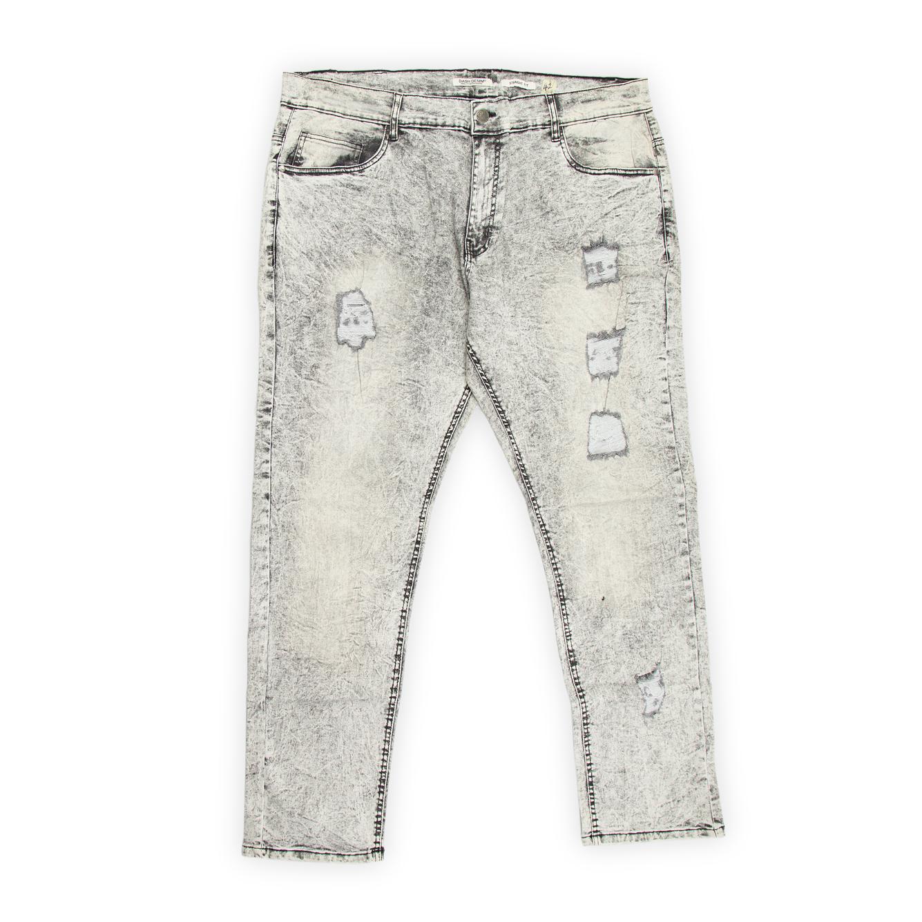 They showcase a striking heavy grey acid wash finish that creates a bleached, marbled effect across the fabric.