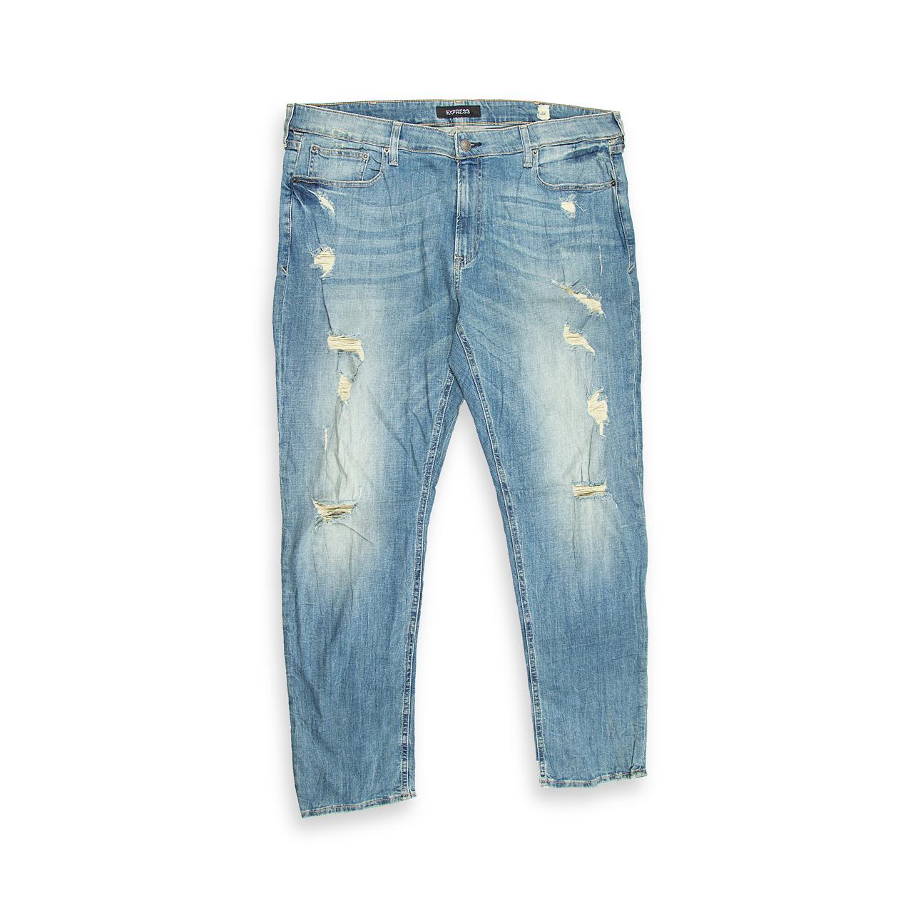 They feature a bright, faded light blue wash that gives them an authentic vintage appearance.