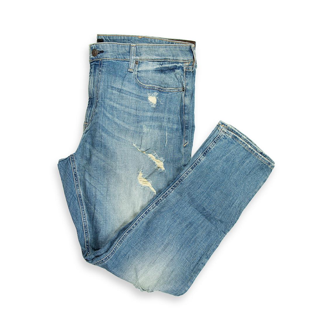 They feature a bright, faded light blue wash that gives them an authentic vintage appearance.