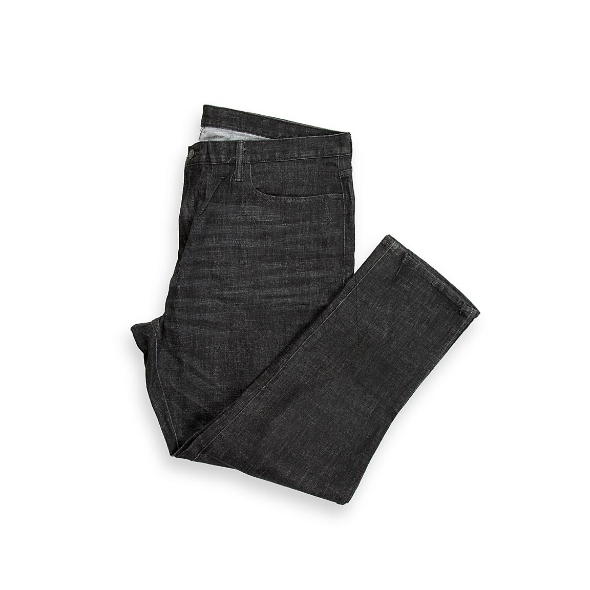 A sharp and sophisticated pair of five-pocket jeans in a deep, dark charcoal wash.