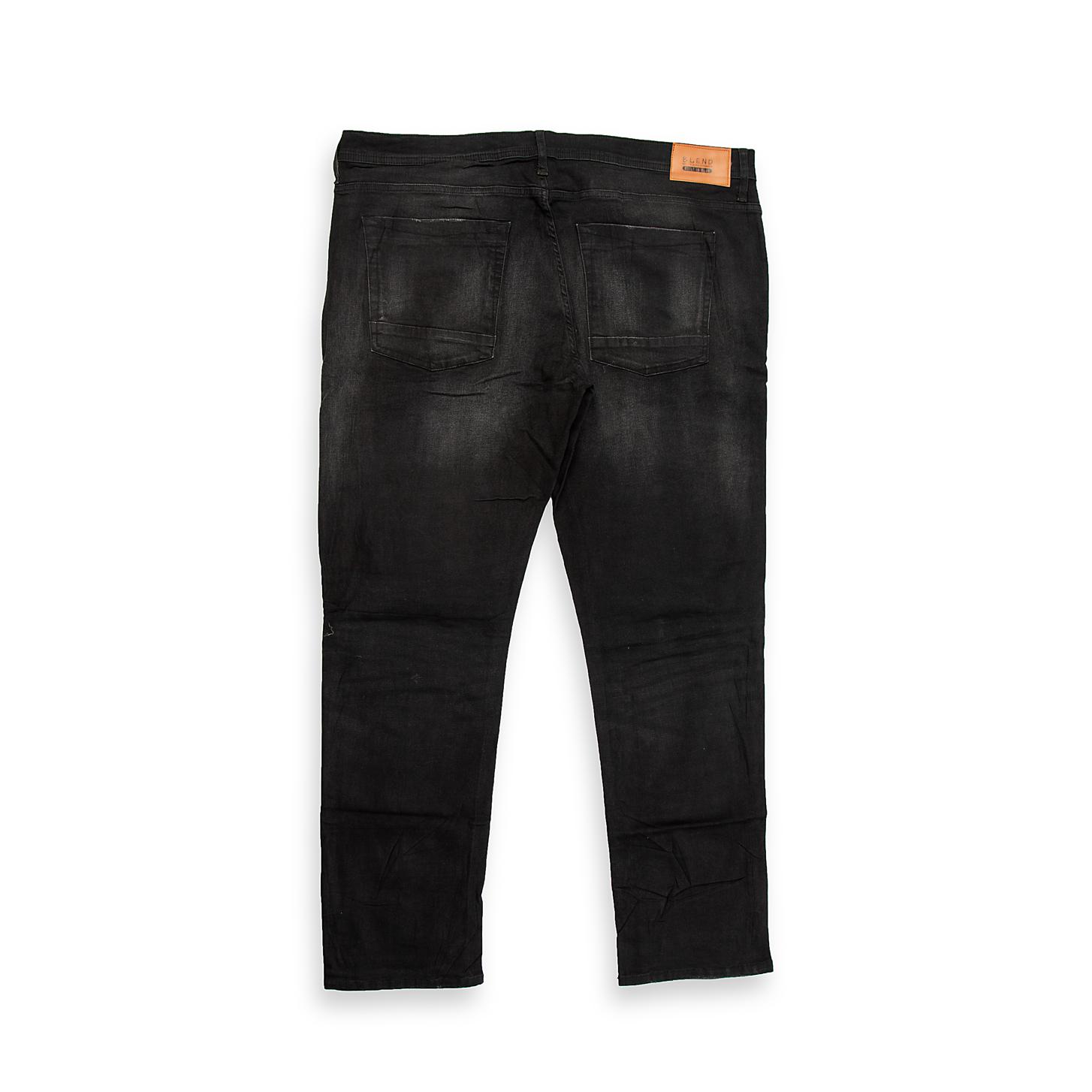 A stylish and comfortable pair of five-pocket jeans featuring a washed black finish.