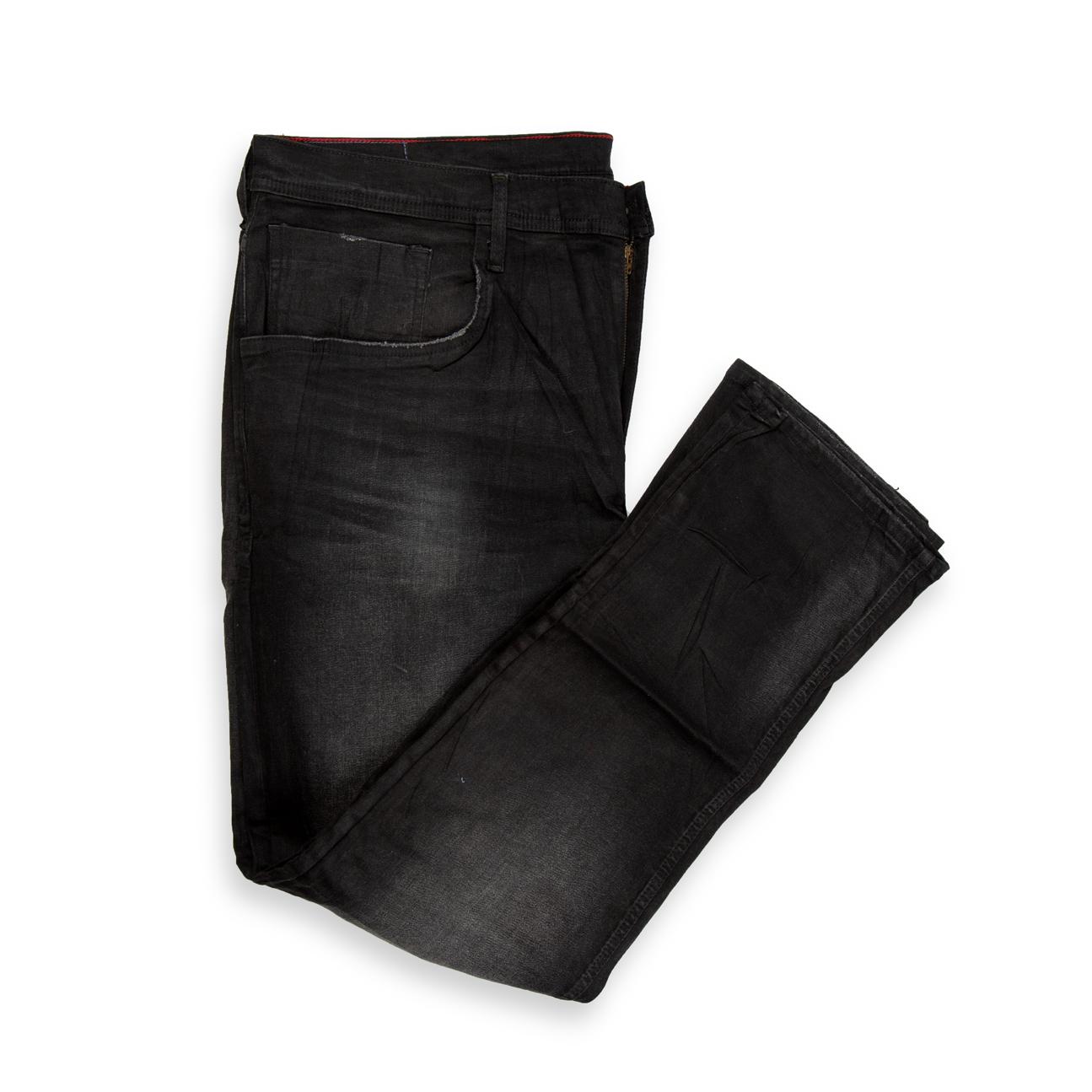 A stylish and comfortable pair of five-pocket jeans featuring a washed black finish.