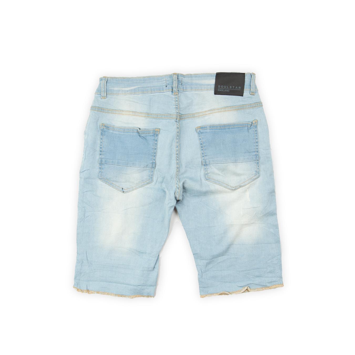 These are casual, above-the-knee shorts made from a soft, lightweight light-wash blue denim.