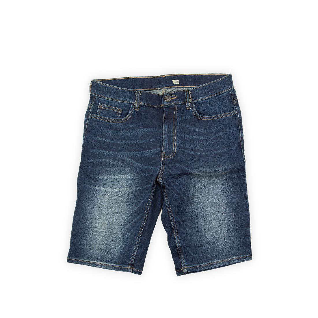 These traditional denim shorts are a reliable staple for everyday casual wear. They feature a dark-to-medium indigo wash with moderate fading and whiskering across the thigh, giving them a subtly worn-in look.