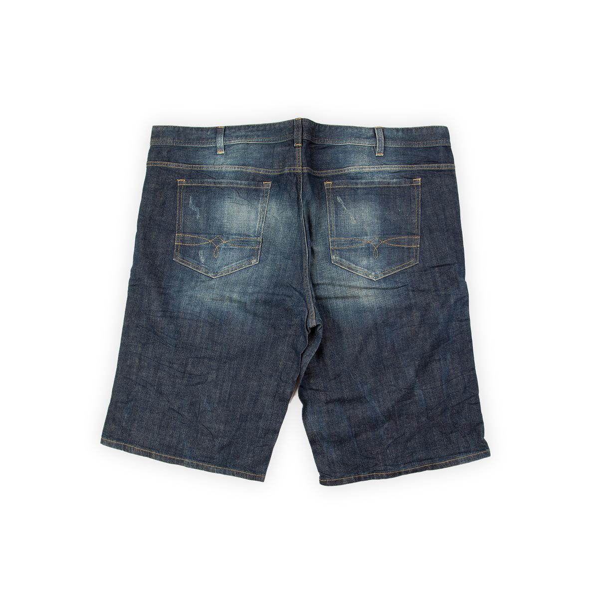 These are stylish, knee-length Bermuda shorts from the S.Oliver Denim line. They feature a dark-wash blue denim with heavy whiskering on the thighs and a subtle overall fading effect, creating a broken-in look.