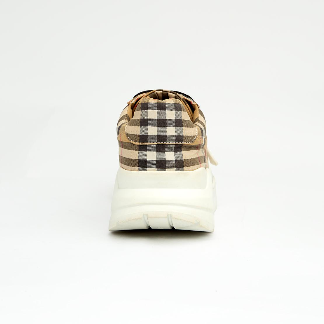 Heritage Check Leather and Mesh Sneakers with Velcro Strap in Beige and Black.