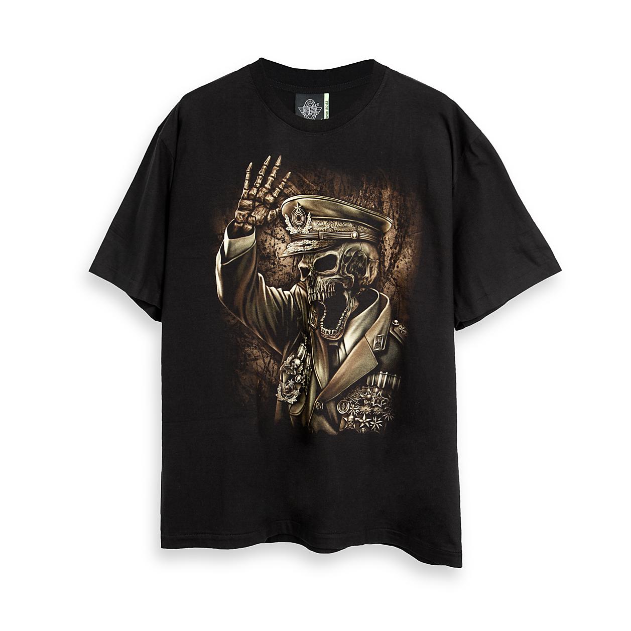 "Rock Eagle black unisex T-shirt featuring a detailed skeleton general graphic – gothic military streetwear style"