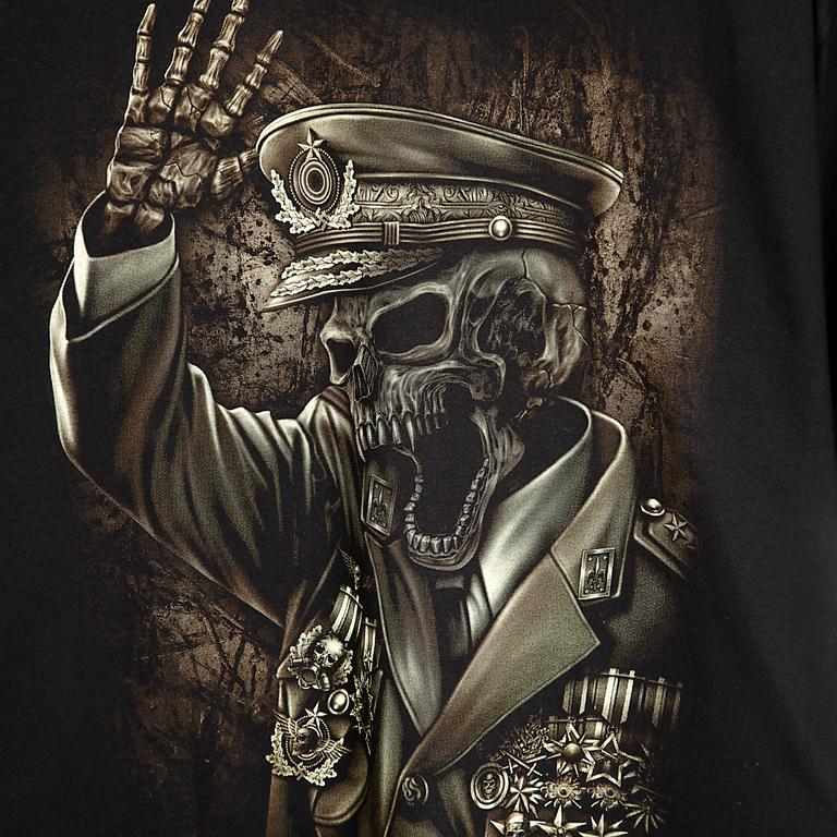 "Rock Eagle black unisex T-shirt featuring a detailed skeleton general graphic – gothic military streetwear style"