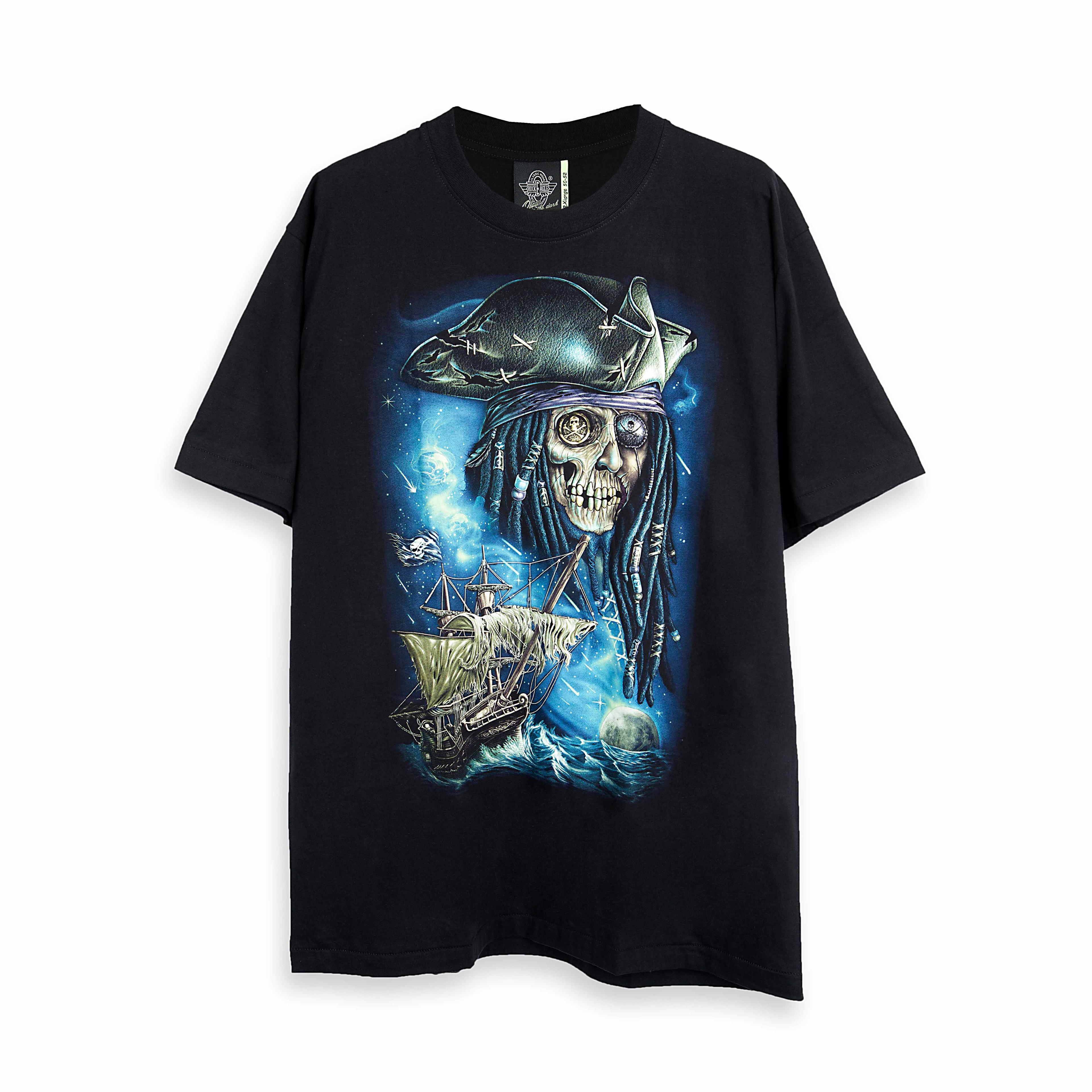 Rock Eagle Pirate Skull Ship Glow T-Shirt | Gothic Biker T-Shirt