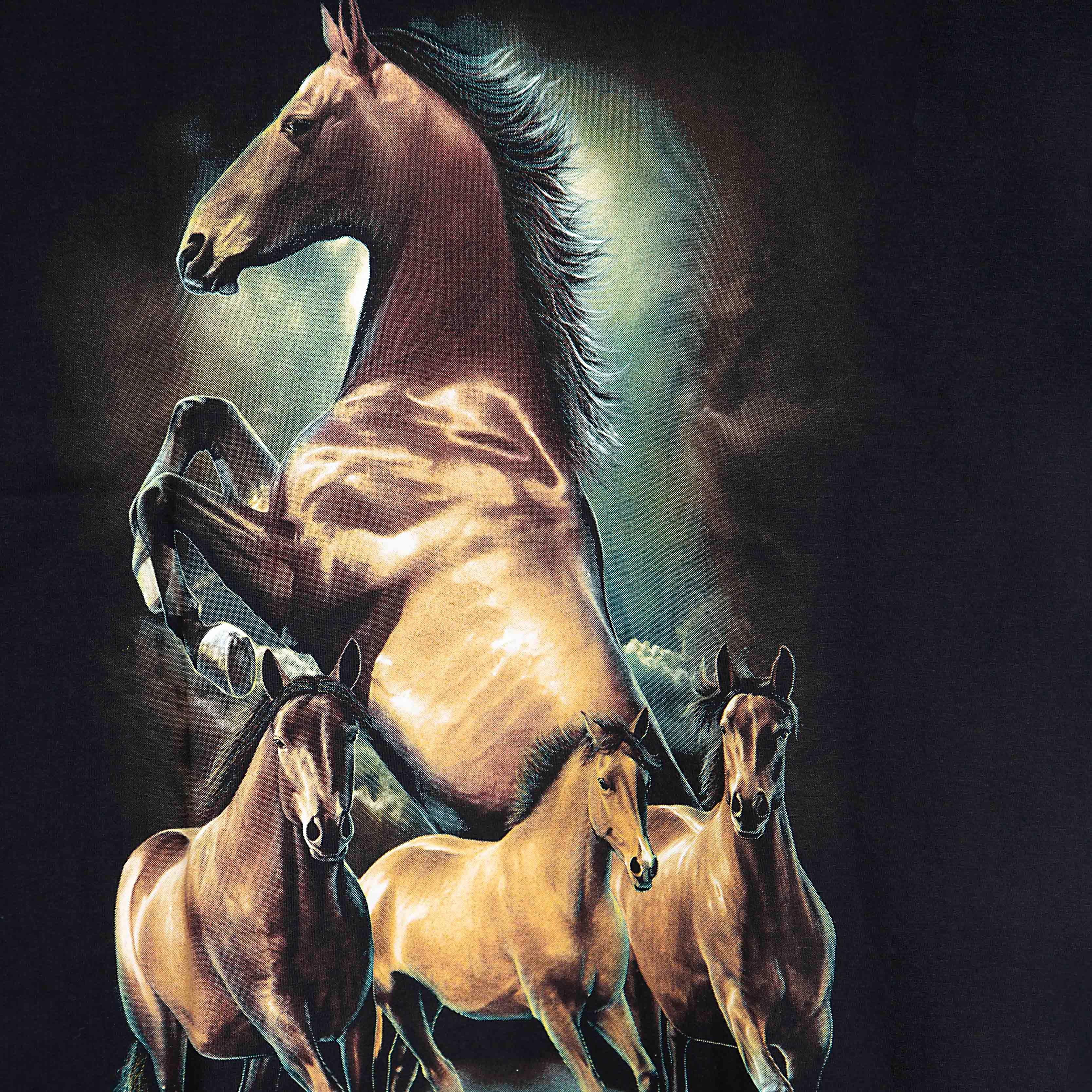 "Rock Eagle black unisex T-shirt with detailed running and rearing horse graphic – nature-themed streetwear"