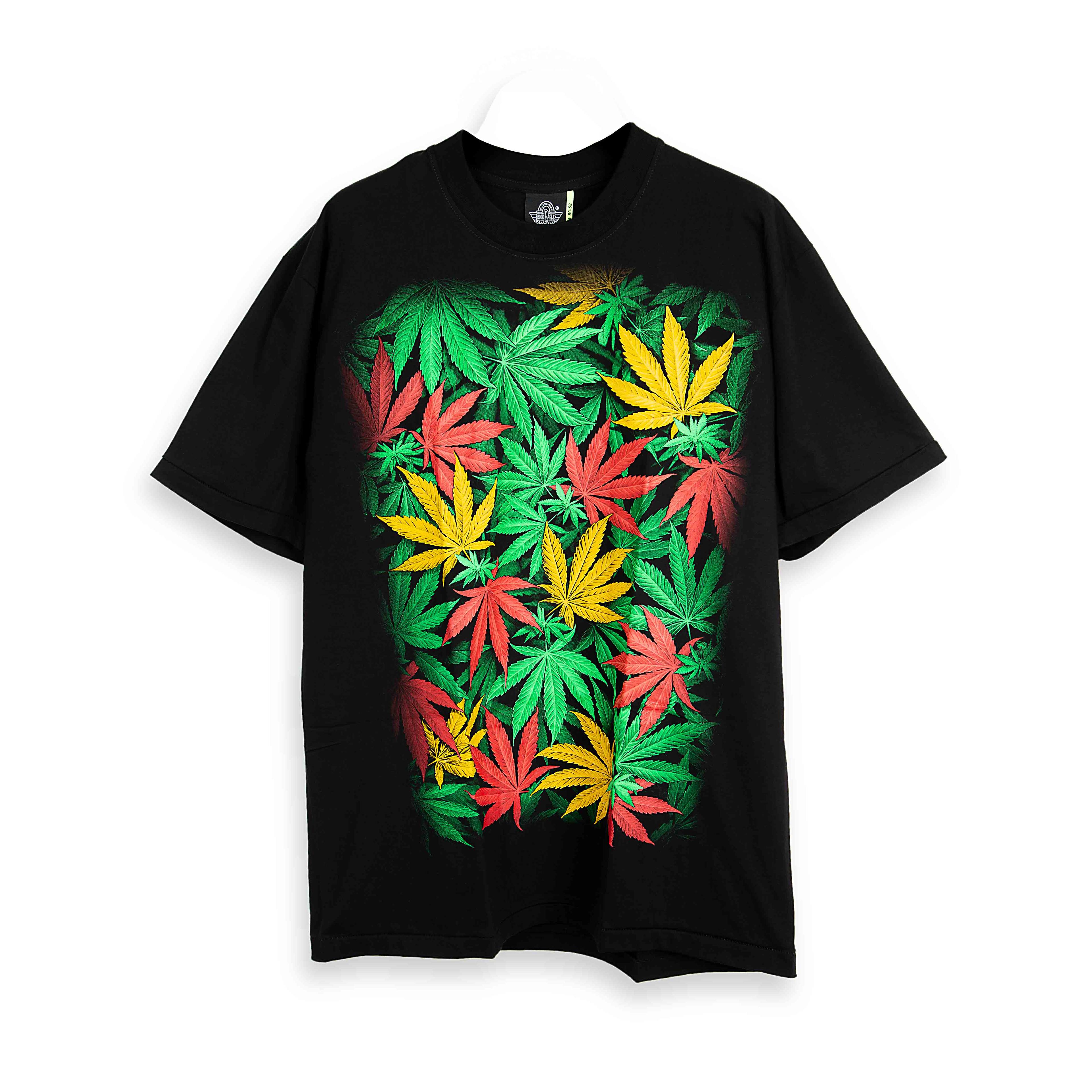 Rock Eagle Rasta Cannabis Leaves Glow-in-Dark Black T-Shirt