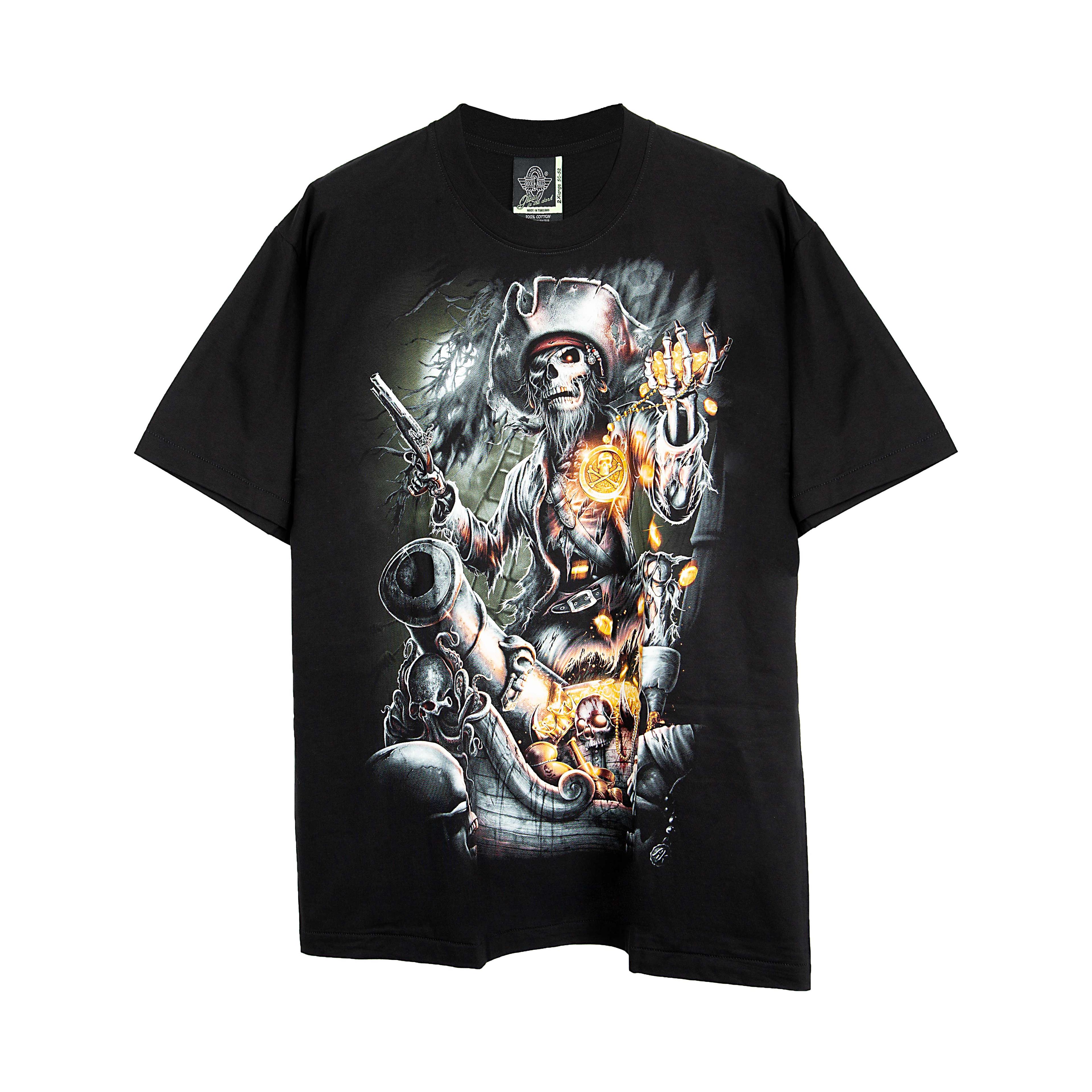 "Rock Eagle black unisex T-shirt with detailed ghost pirate captain graphic – gothic fantasy streetwear"