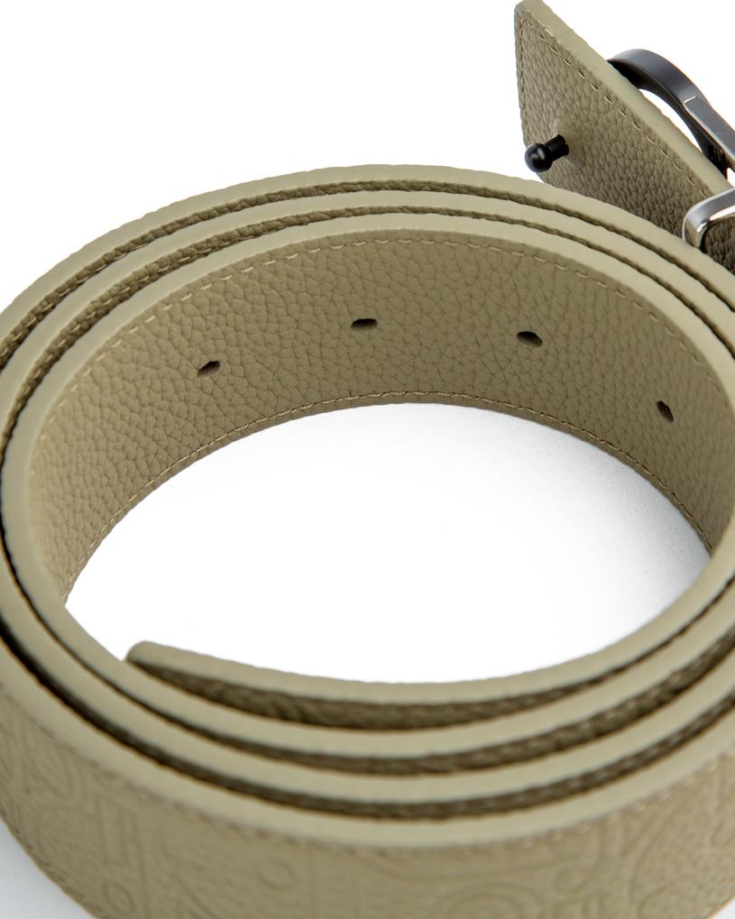 Sage green leather belt with modern circle buckle