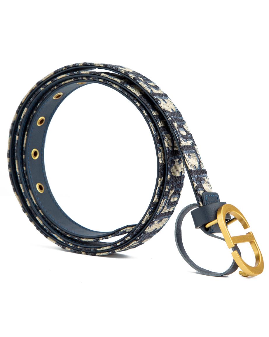 Dior 30 Montaigne reversible belt, blue Dior Oblique canvas and navy leather with gold CD buckle.