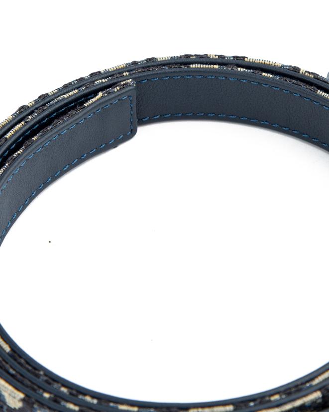 Dior 30 Montaigne reversible belt, blue Dior Oblique canvas and navy leather with gold CD buckle.