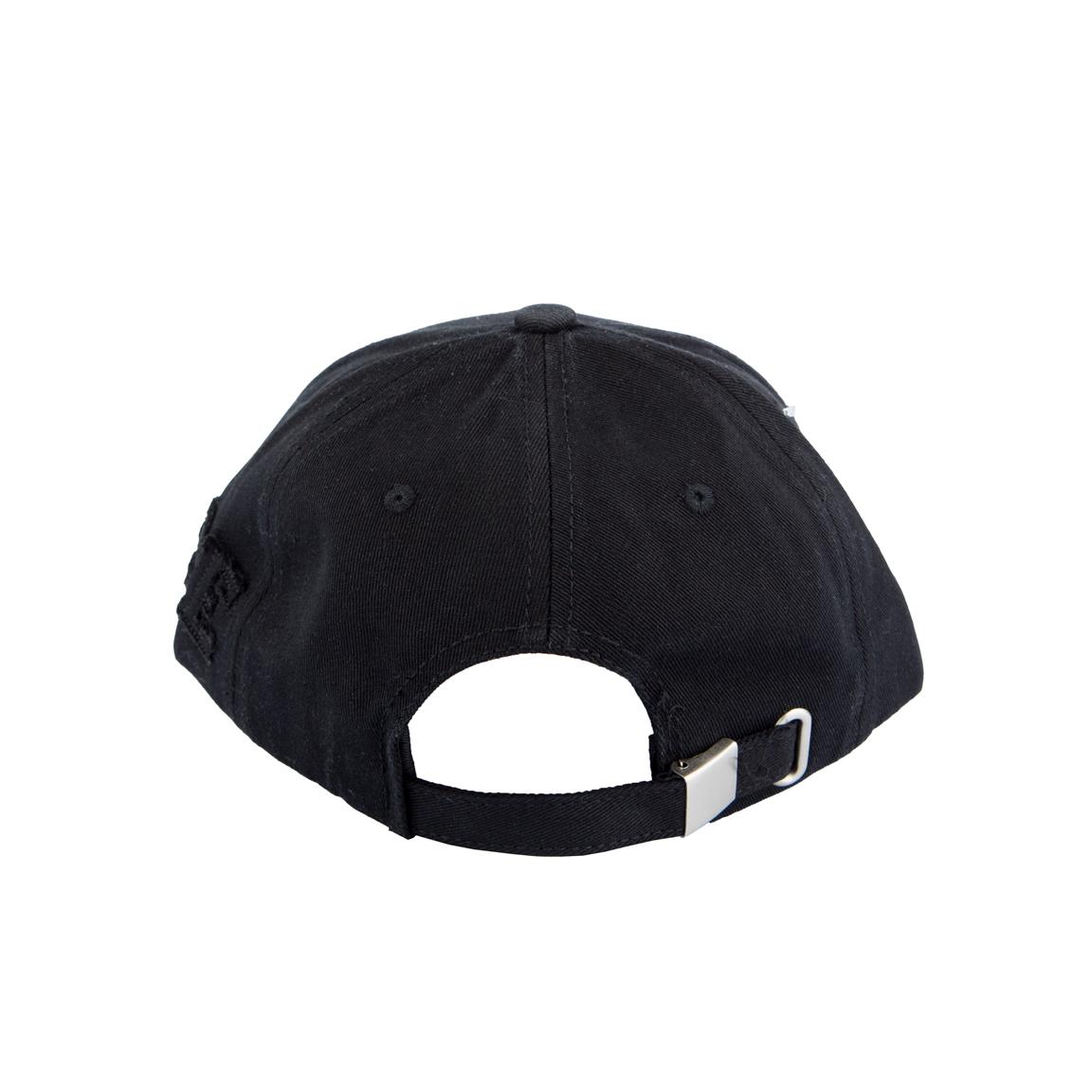 Black unisex distressed face cap with embroidery, adjustable for comfort, perfect for streetwear and casual outfits