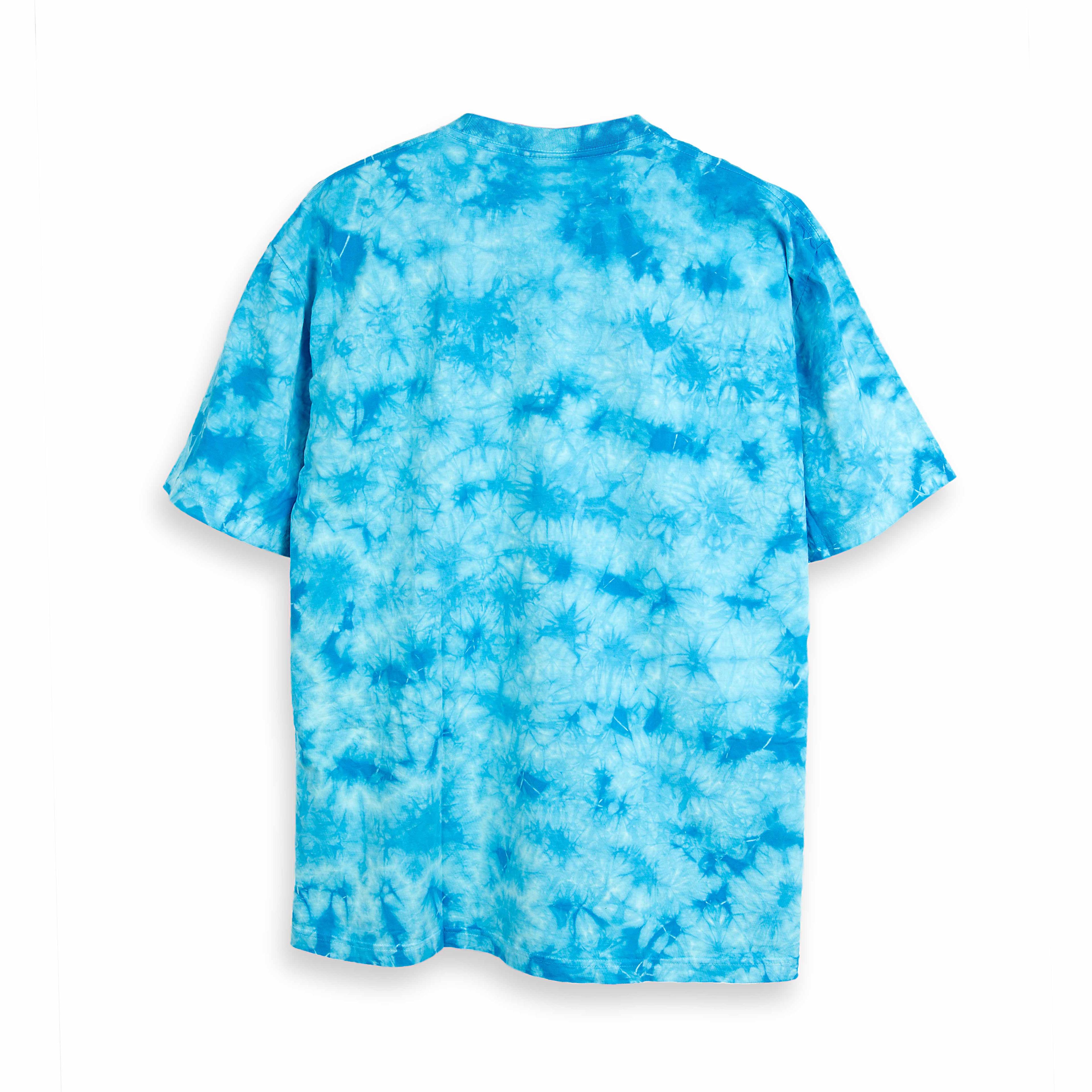 Rock Eagle blue tie-dye unisex t-shirt with a detailed, realistic graphic of a zebra's head centered on the chest.