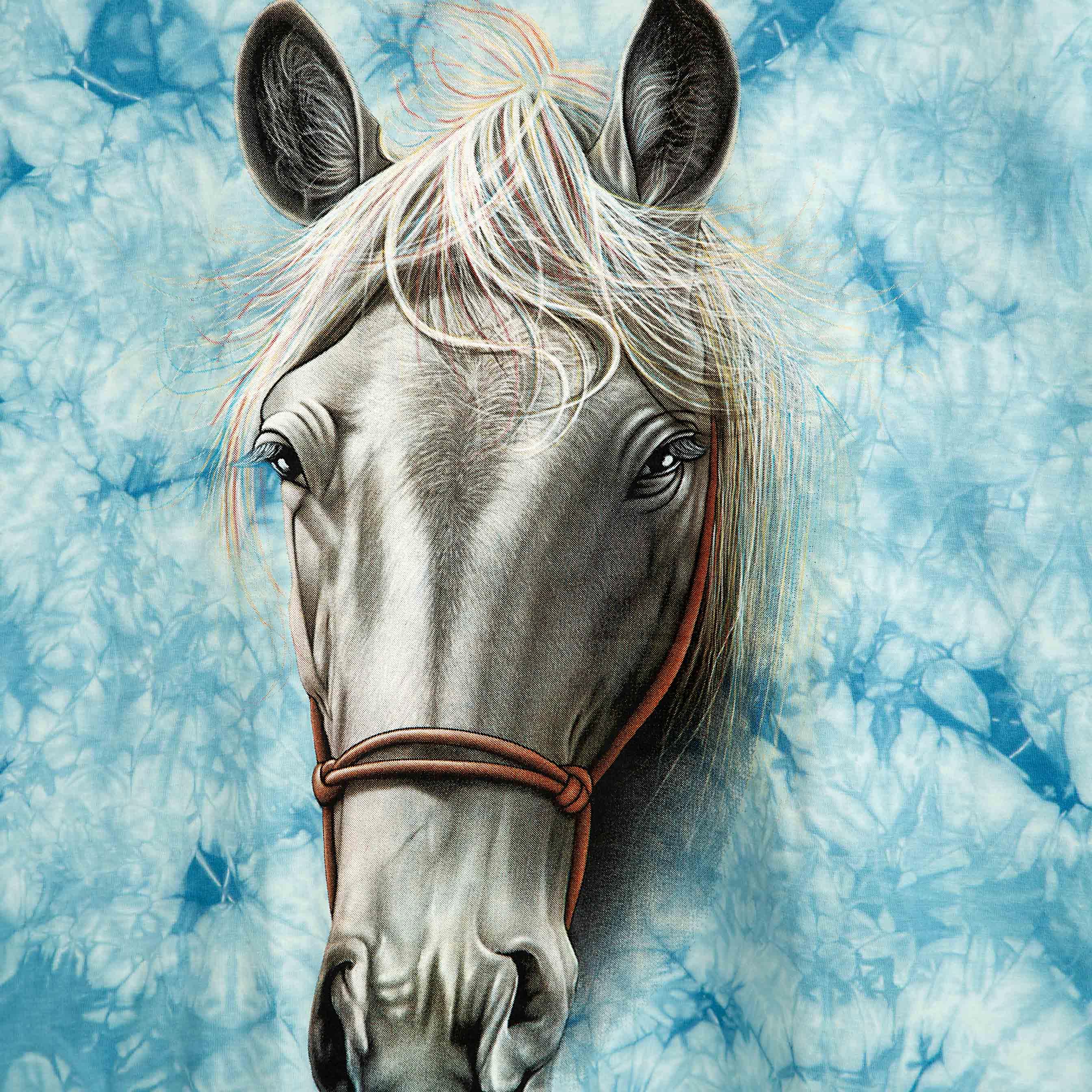 "Rock Eagle sky blue tie-dye unisex T-shirt with realistic horse head graphic