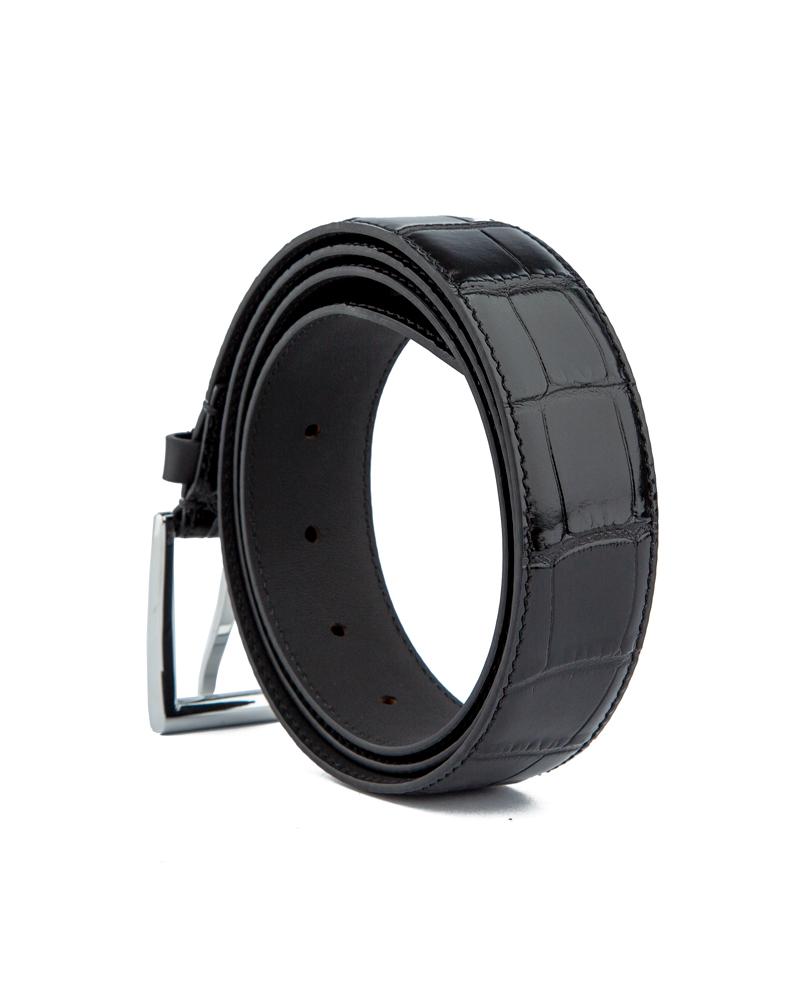 Luxury black croc-embossed leather belt with polished silver buckle – perfect for men and women.