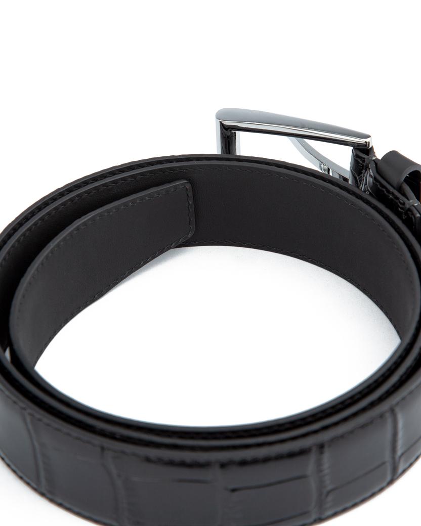 Luxury black croc-embossed leather belt with polished silver buckle – perfect for men and women.