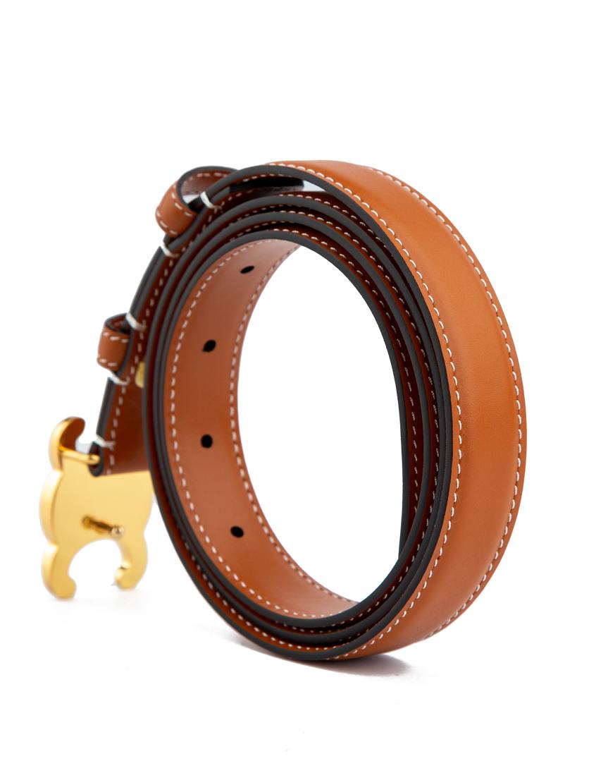 Luxury Brown Leather Belt with Gold Crescent Buckle – Unisex