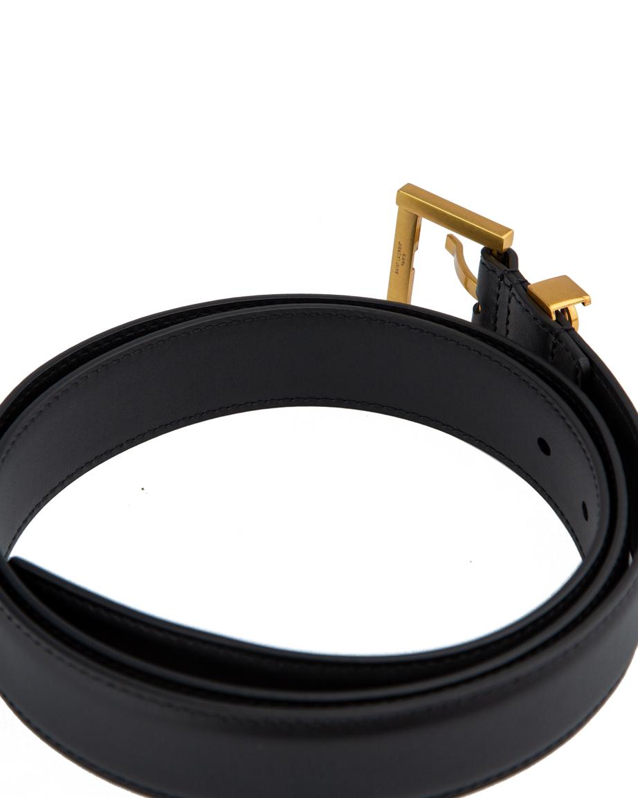 Luxury Black Leather Belt with Gold Buckle & Interlocking Detail – Unisex