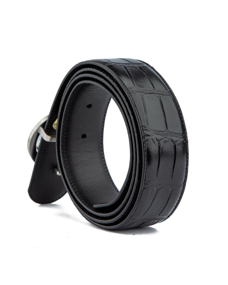 Luxury Black Croc-Embossed Leather Belt with Medusa Metal Buckle – Unisex