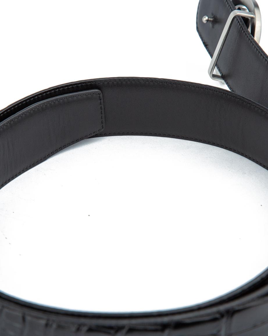 Luxury Black Croc-Embossed Leather Belt with Medusa Metal Buckle – Unisex