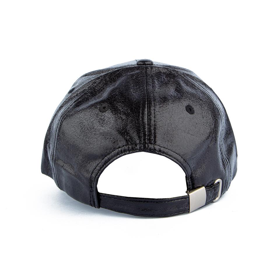CHA Black Leather Baseball Face Cap - Unisex Faux Leather Hat