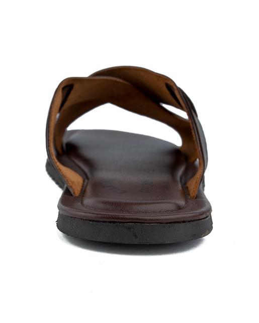 Classic brown cross-strap leather sandals for men – stylish, breathable, and durable with a cushioned sole for maximum comfort.