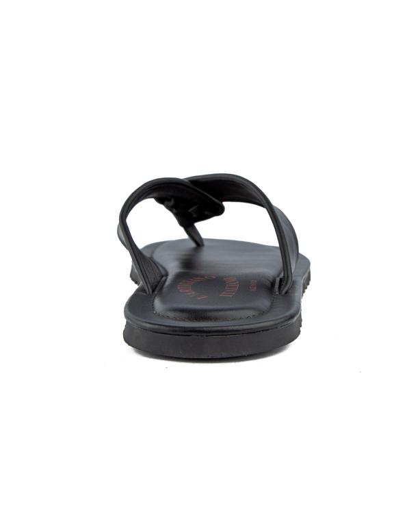 Classic black leather flip-flop sandals with a cushioned wide strap, durable sole, and comfortable fit, perfect for casual and everyday wear.