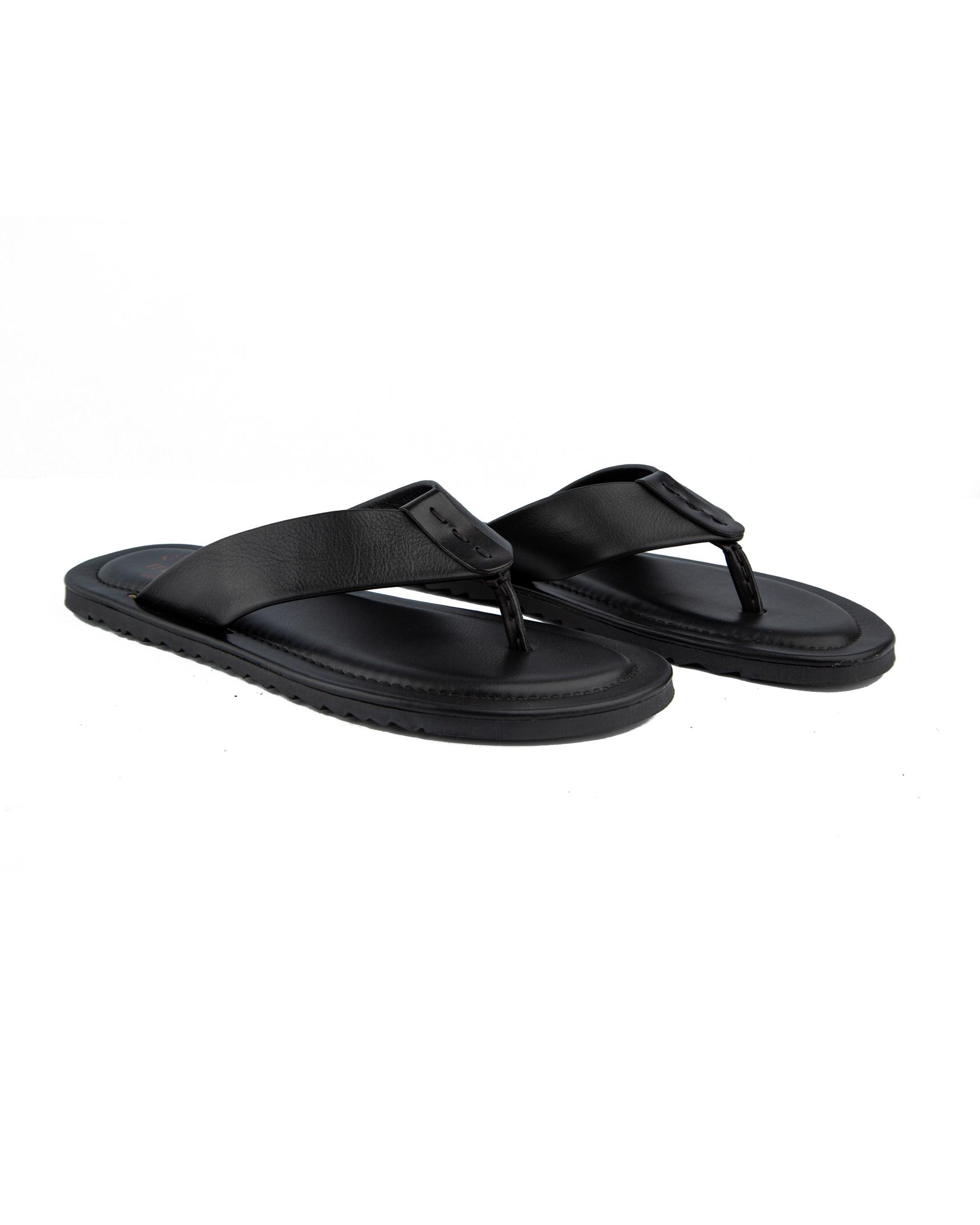 Artigiano Italian black leather thong sandals.