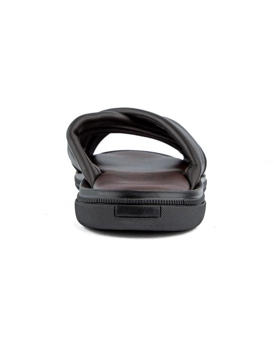 Men's brown leather padded cross strap sandals.
