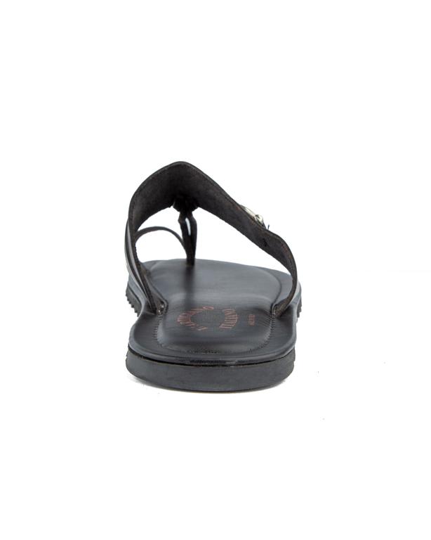 Premium black leather sandals for men with metal buckle detail, cushioned sole, and durable rubber outsole—ideal for casual and semi-formal wear.