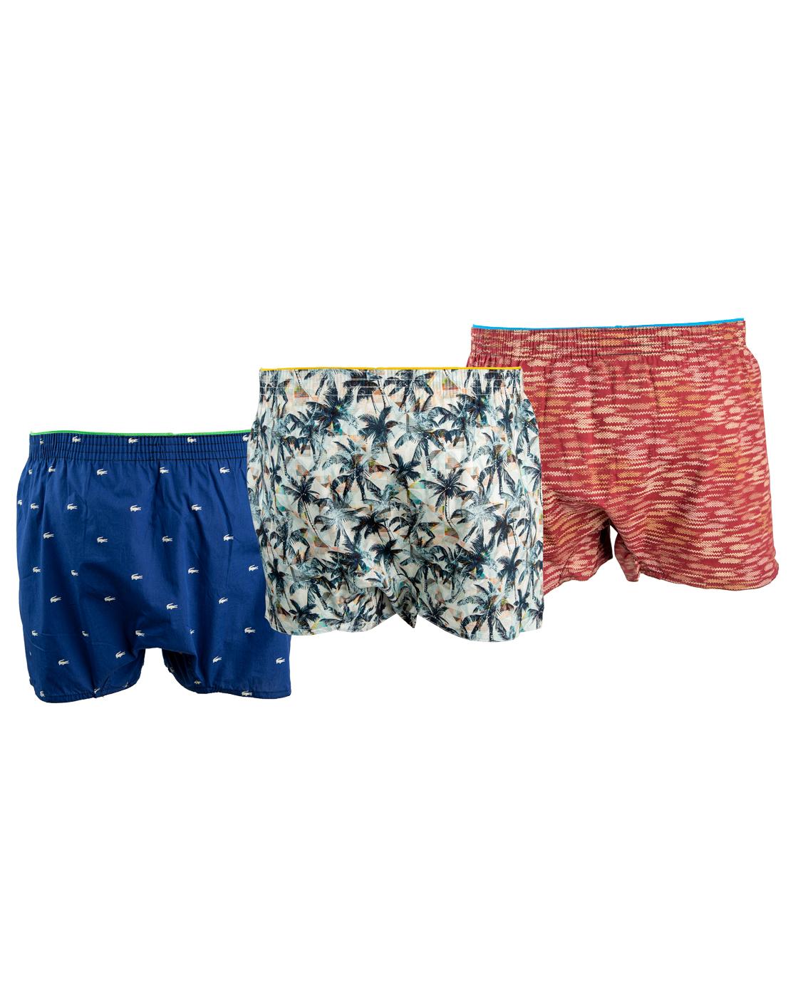 Men's Classic Buttoned Boxer Shorts - 3 Pack | Soft Cotton Underwear | Black with Blue, White, and Red Waistband