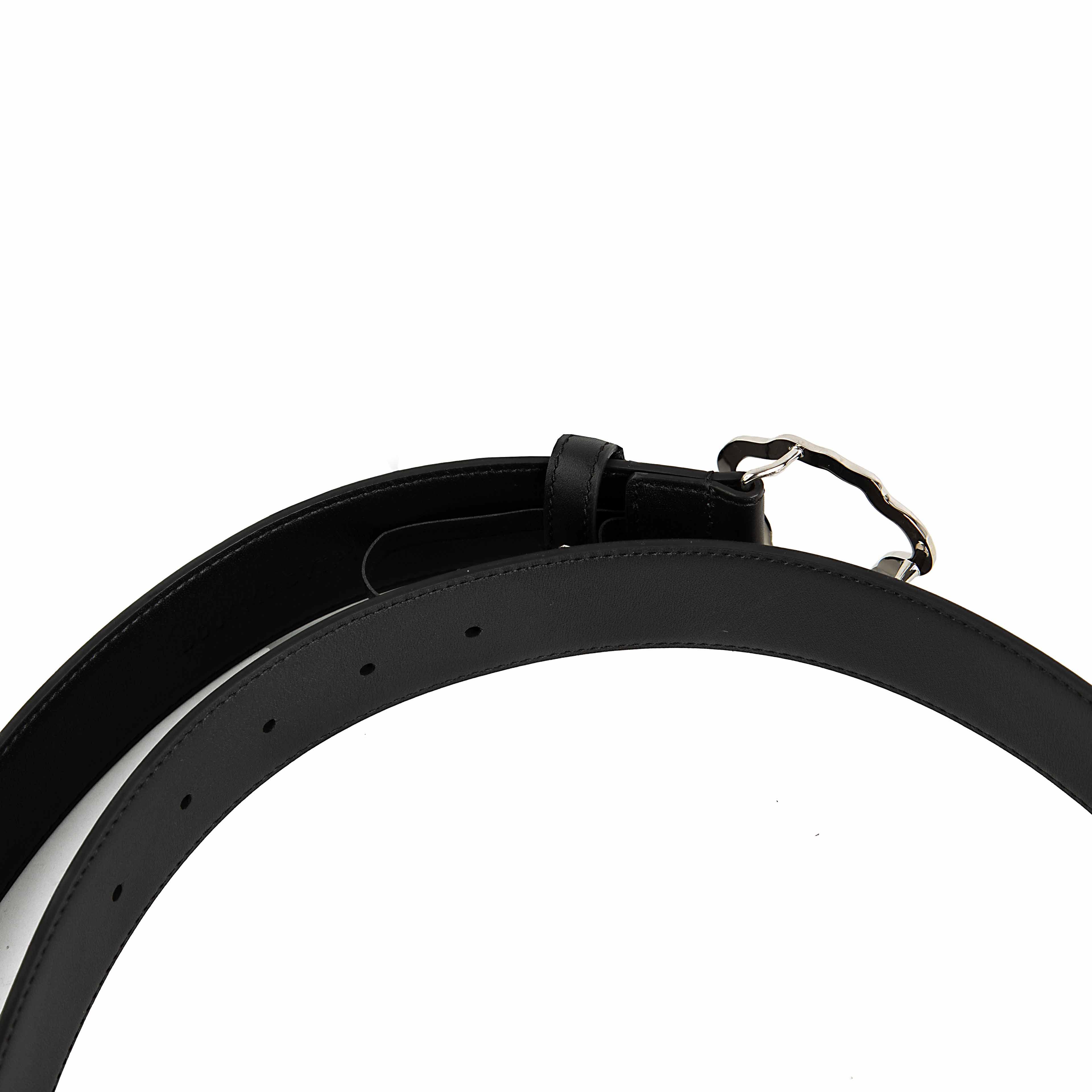 This accessory is a premium Black Leather Belt that makes a bold, luxurious statement.