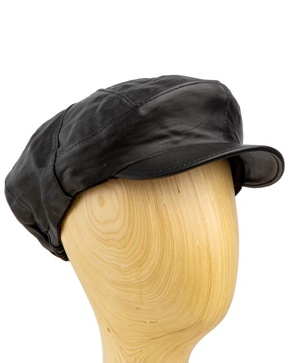 Classic Black Leather Newsboy Cap, Eight-Panel Gatsby Cap, Genuine Leather Hat.